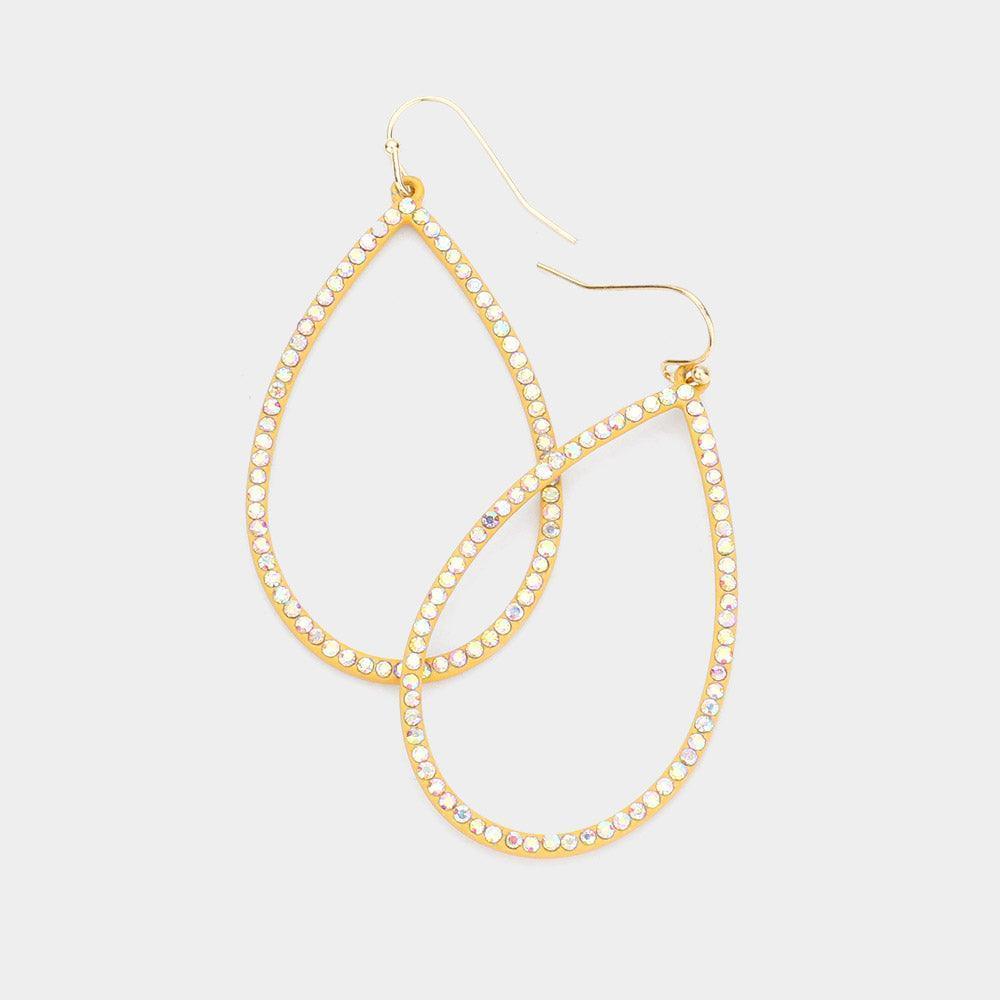 Mustard Rhinestone Embellished Open Teardrop Dangle Earrings - Jewelry Store by Erik Rayo