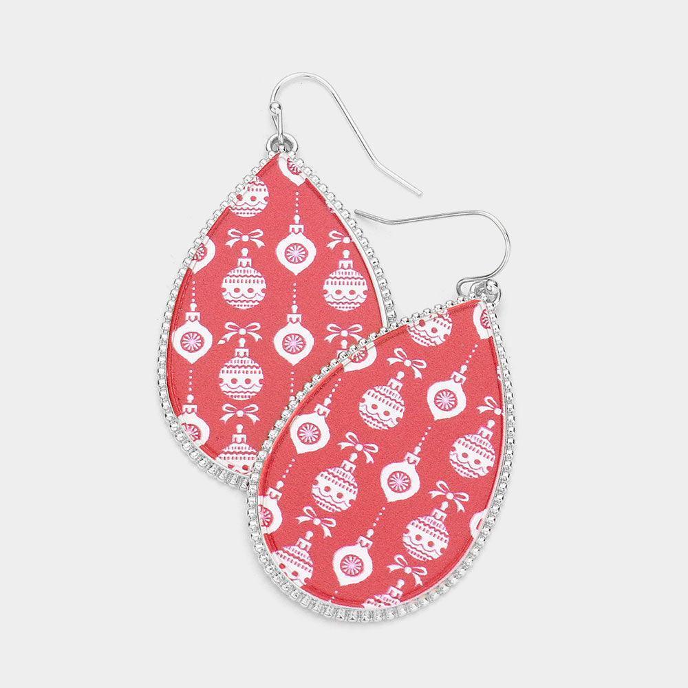 Christmas Ornament Bulb Printed Teardrop Dangle Earrings - Jewelry Store by Erik Rayo