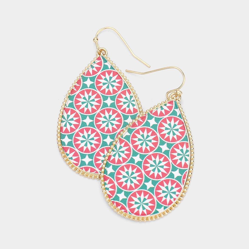 Gold Christmas Patterned Teardrop Dangle Earrings - Jewelry Store by Erik Rayo