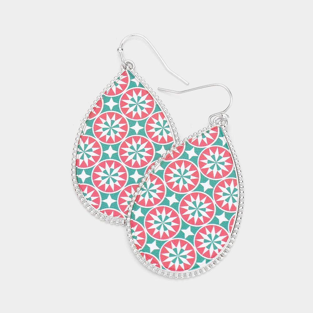 Christmas Patterned Teardrop Dangle Earrings - Jewelry Store by Erik Rayo