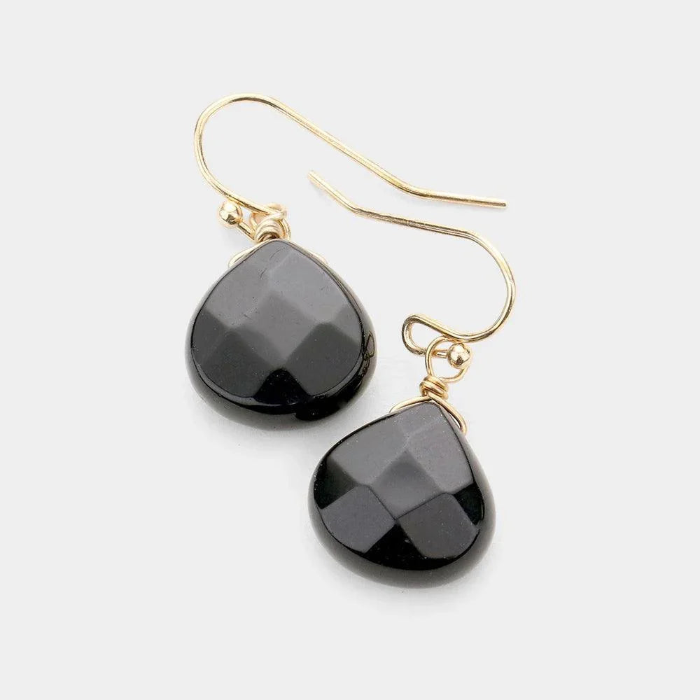 Black Natural Stone Teardrop Dangle Earrings - Jewelry Store by Erik Rayo
