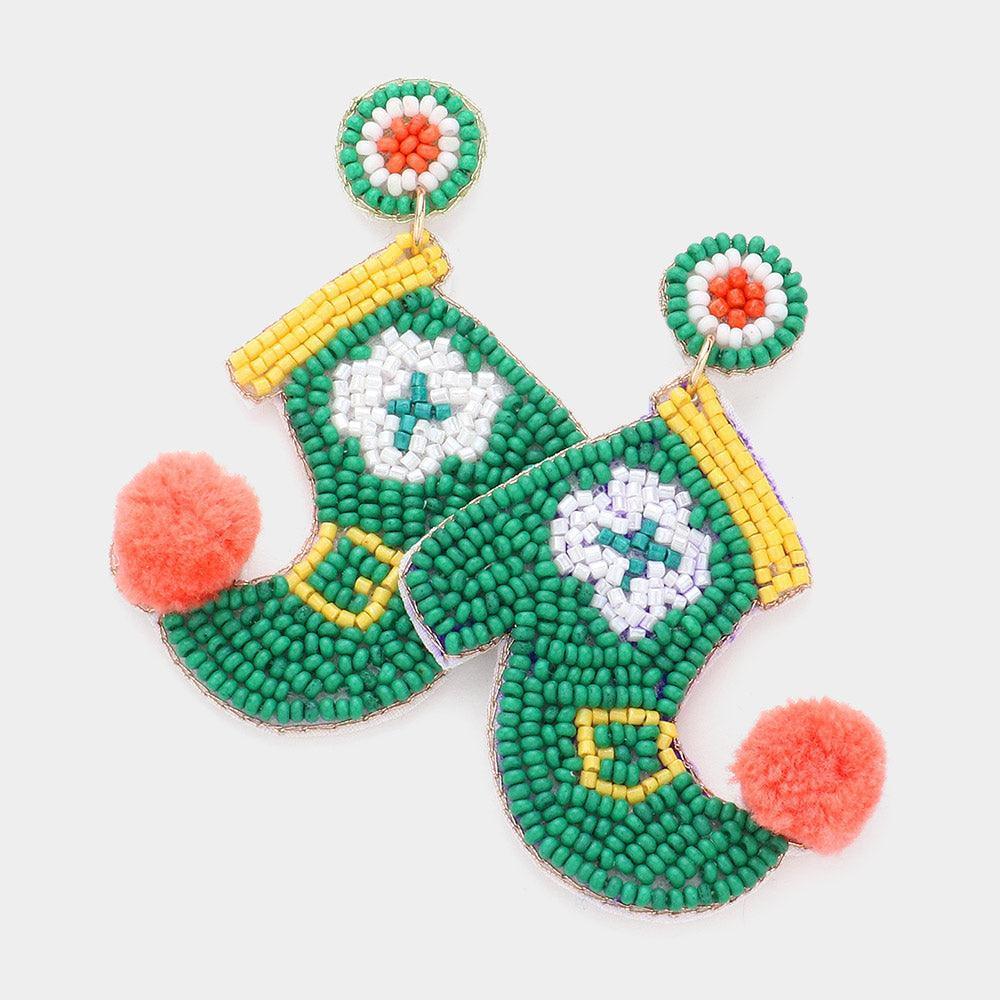 Green St. Patrick's Day Felt Back Leprechaun Shoes Dangle Earrings - Jewelry Store by Erik Rayo