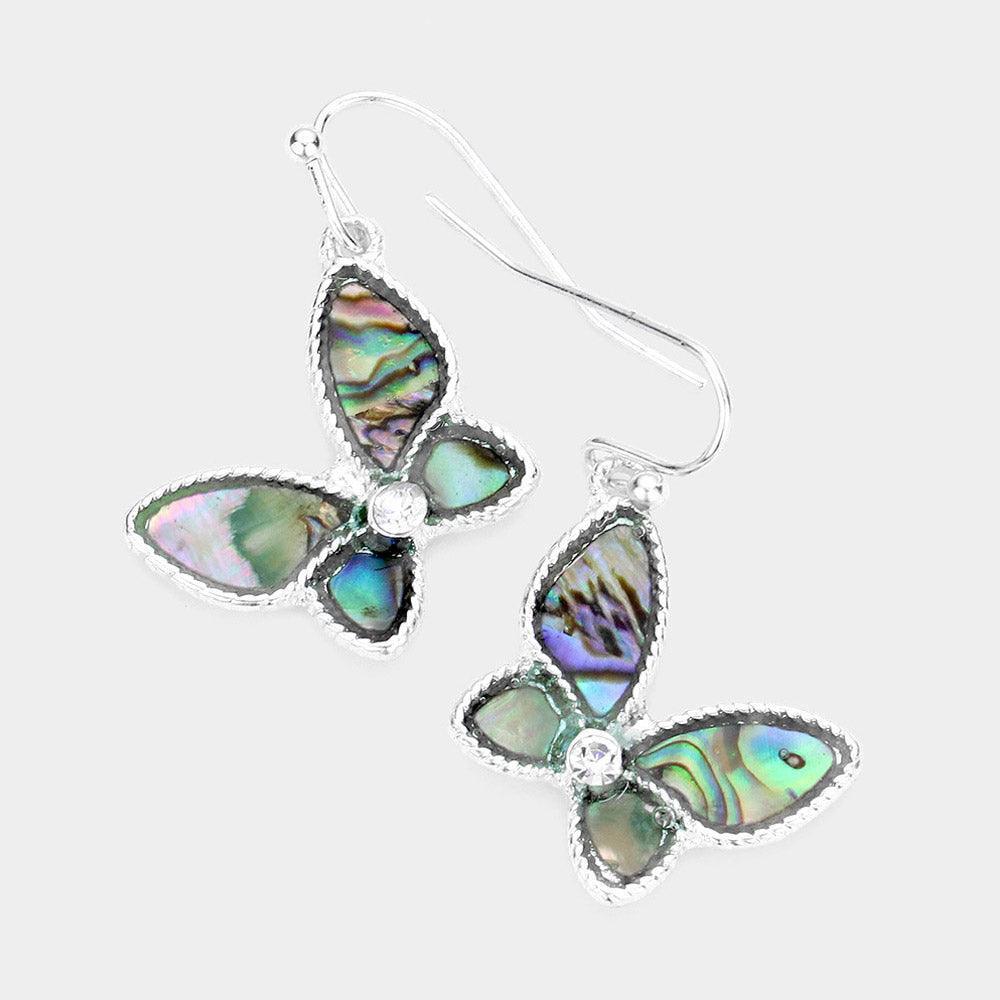 Abalone Accented Metal Butterfly Dangle Earring - Jewelry Store by Erik Rayo