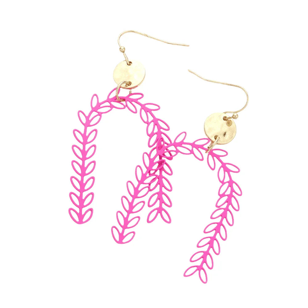 Fuchsia Metal Disc Sprout Cluster Colored Arch Dangle Earrings - Jewelry Store by Erik Rayo