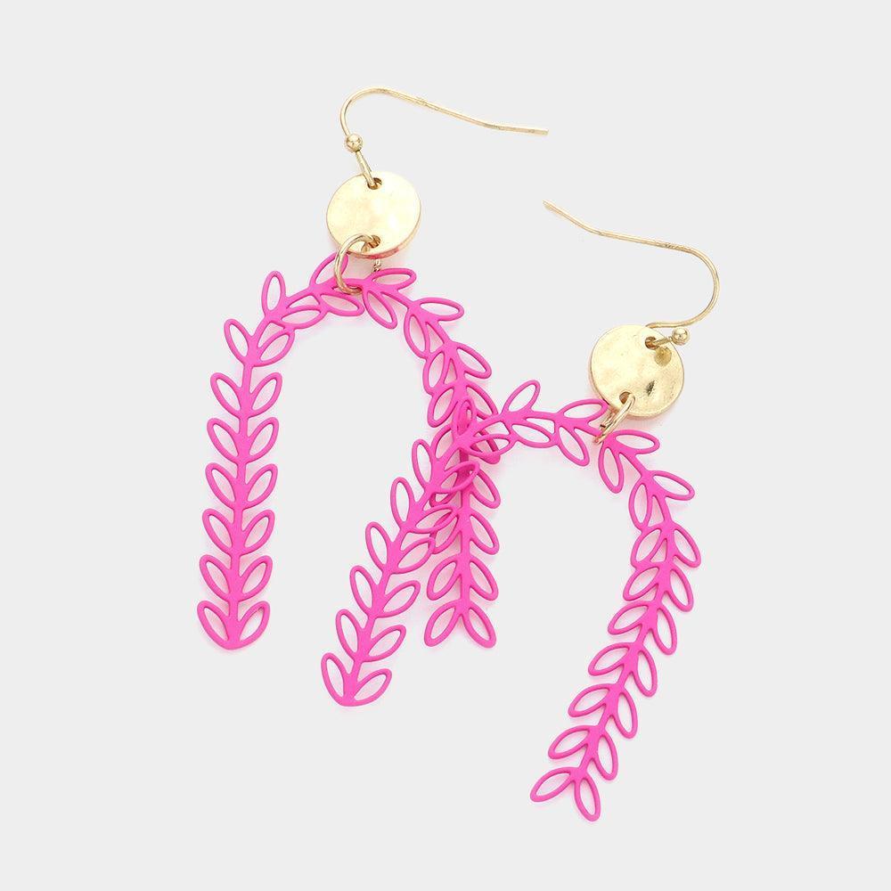 Fuchsia Metal Disc Sprout Cluster Colored Arch Dangle Earrings - Jewelry Store by Erik Rayo