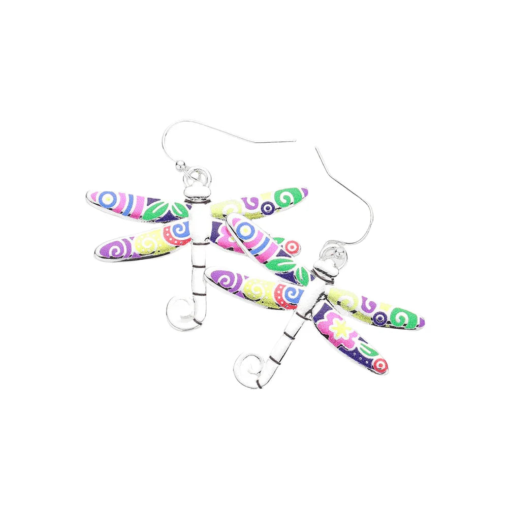 Silver Enamel Dragonfly Dangle Earrings - Jewelry Store by Erik Rayo