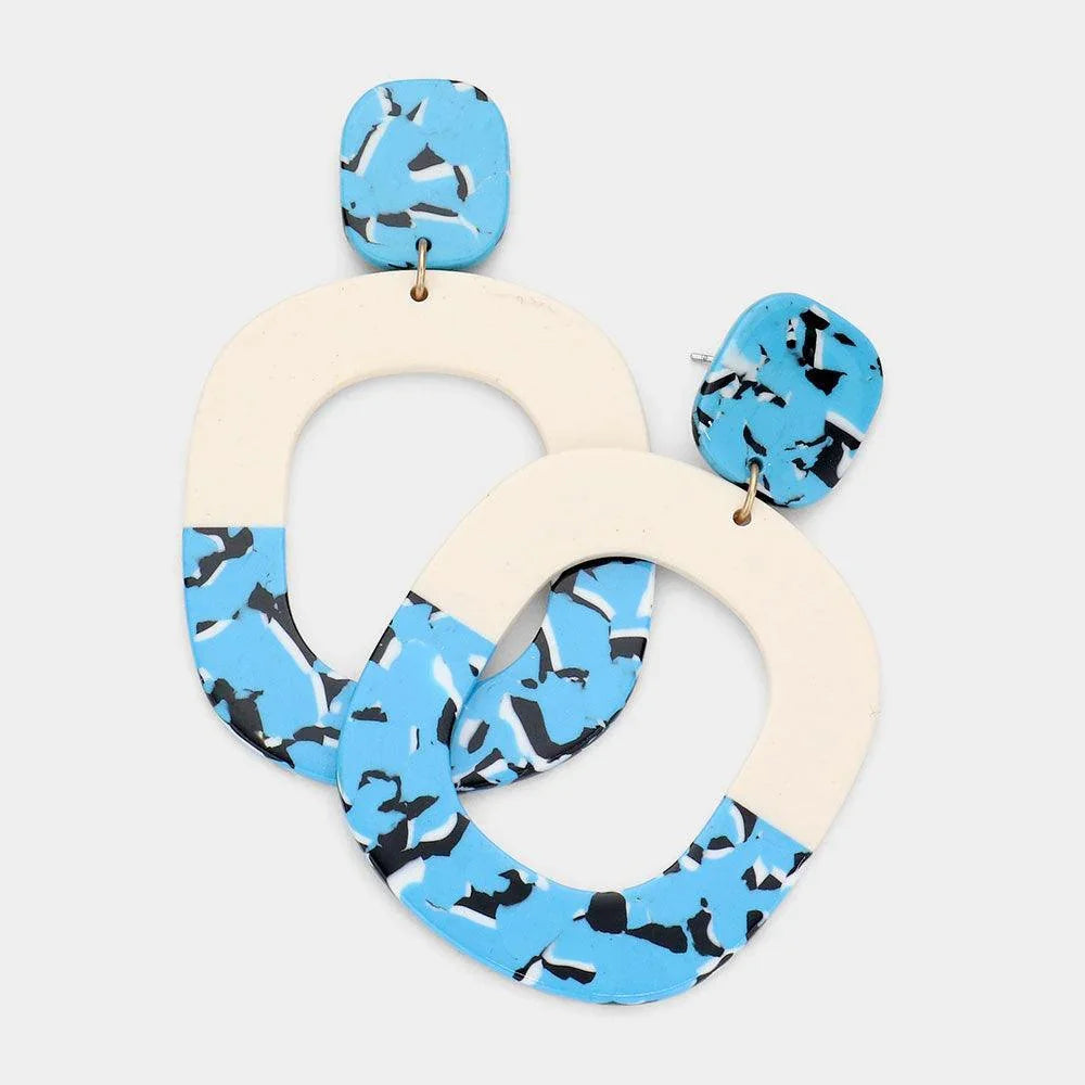 Blue Celluloid Acetate Open Rectangle Dangle Earrings - Jewelry Store by Erik Rayo