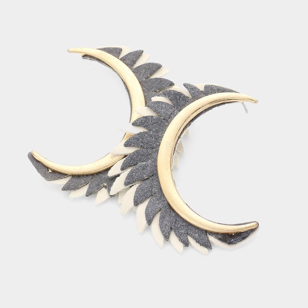 Gray Genuine Leather Trimmed Half Metal Circle Earrings - Jewelry Store by Erik Rayo
