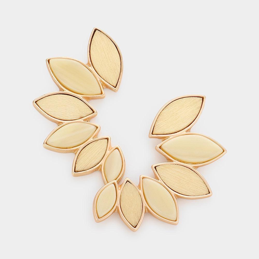 Cream Wood Marbled Marquise Bead Cluster Earrings - Jewelry Store by Erik Rayo