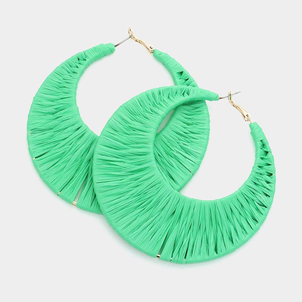 Green Oversized Raffia Wrapped Hoop Earrings - Jewelry Store by Erik Rayo