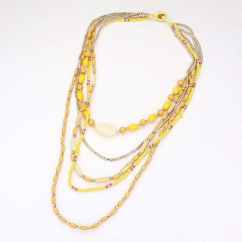 Yellow Wood Seed Beaded Multi Layered Bib Necklace - Jewelry Store by Erik Rayo