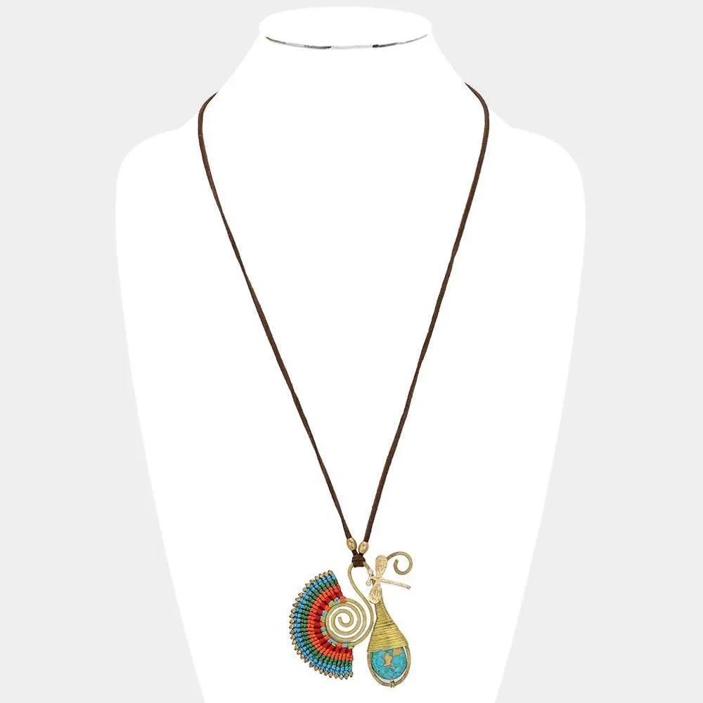 Thread Coiled Fan Swirl Metal Wire Drop Necklace - Jewelry Store by Erik Rayo