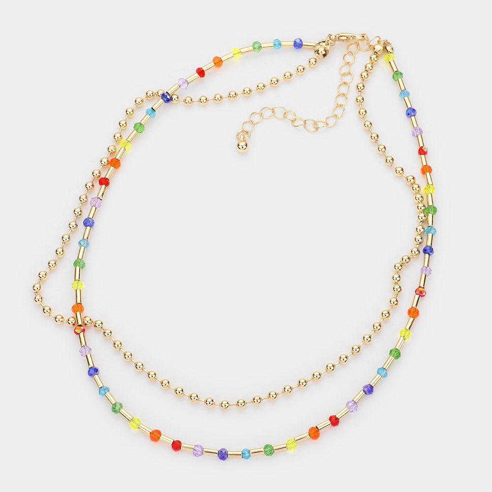 Gold Faceted Beads Accented Double Layered Necklace - Jewelry Store by Erik Rayo