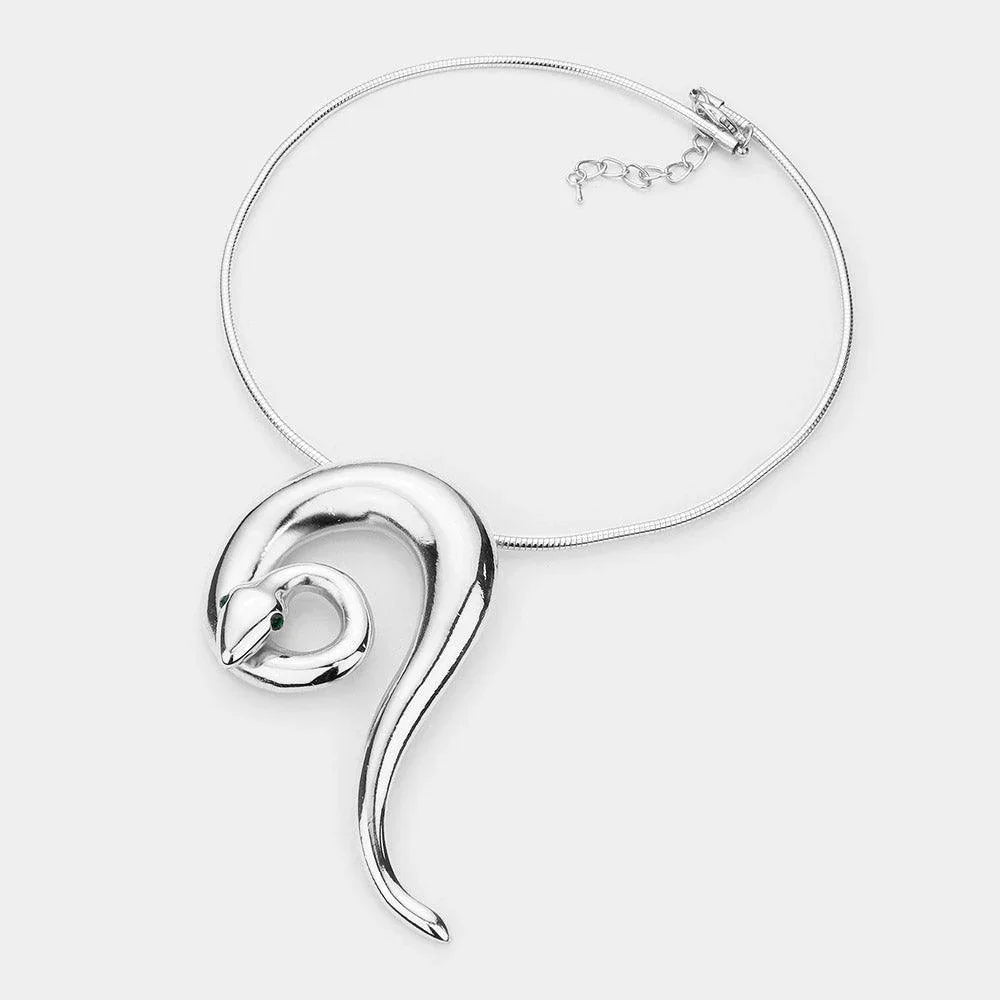 Stone Embellished Metal Snake Pendant Necklace - Jewelry Store by Erik Rayo