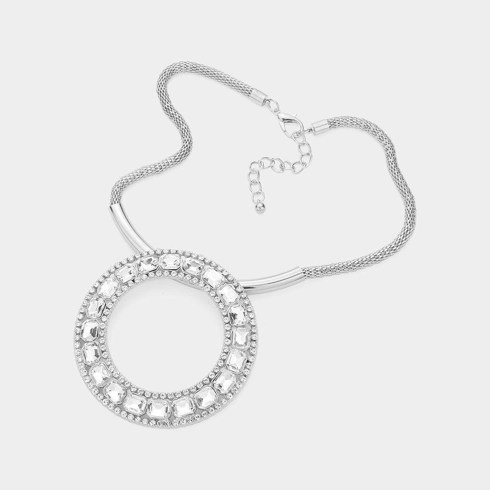 Stone Embellished Open O Pendant Statement Necklace - Jewelry Store by Erik Rayo