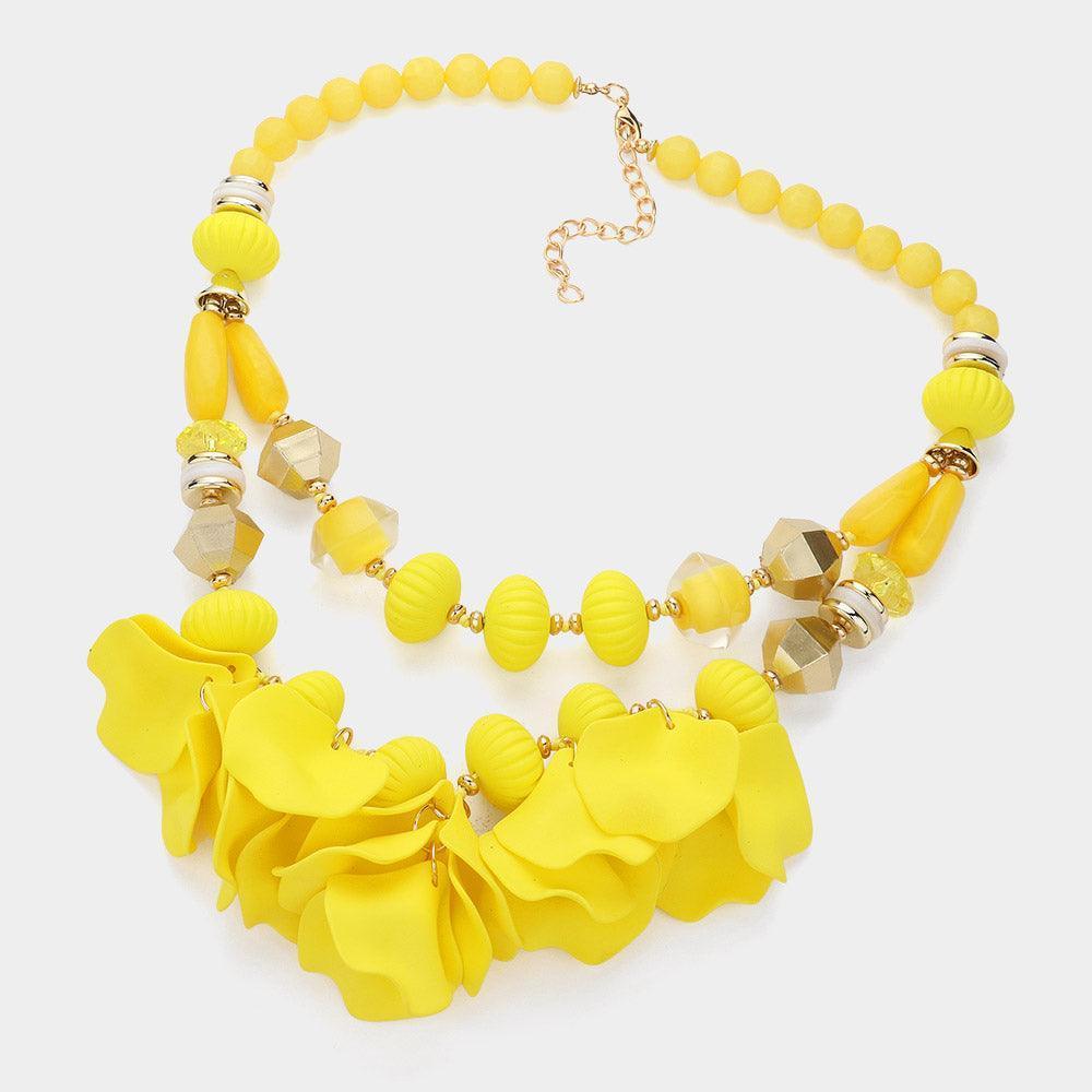 Yellow Matte Flower Petal Embellished Statement Necklace - Jewelry Store by Erik Rayo
