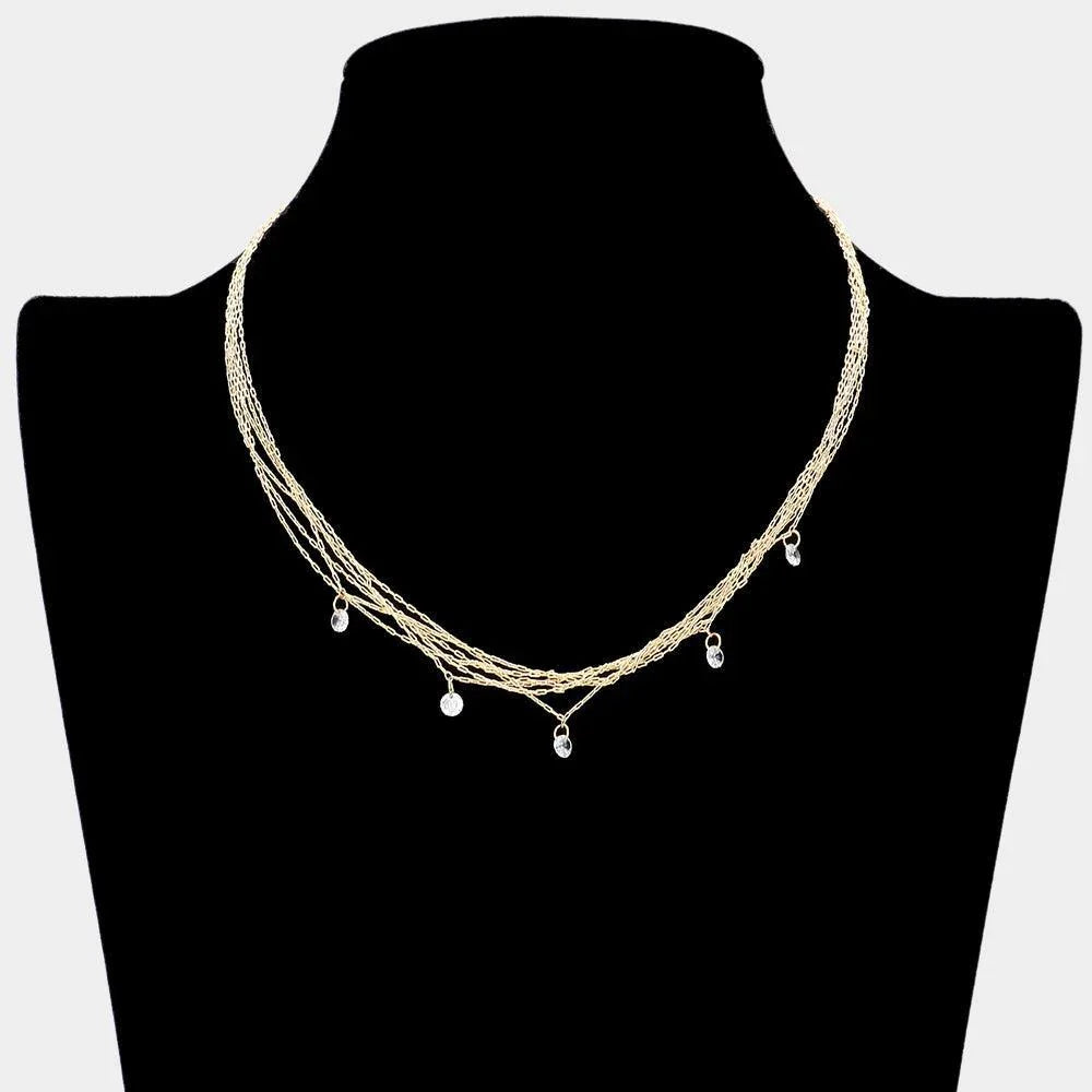 Gold Clear Stone Charm Multi Layered Necklace - Jewelry Store by Erik Rayo