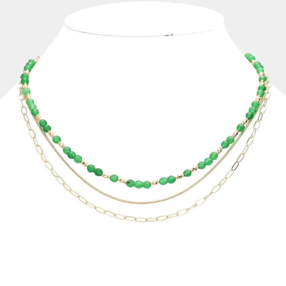 Gold Natural Stone Metal Chain Multi Layered Necklace - Jewelry Store by Erik Rayo