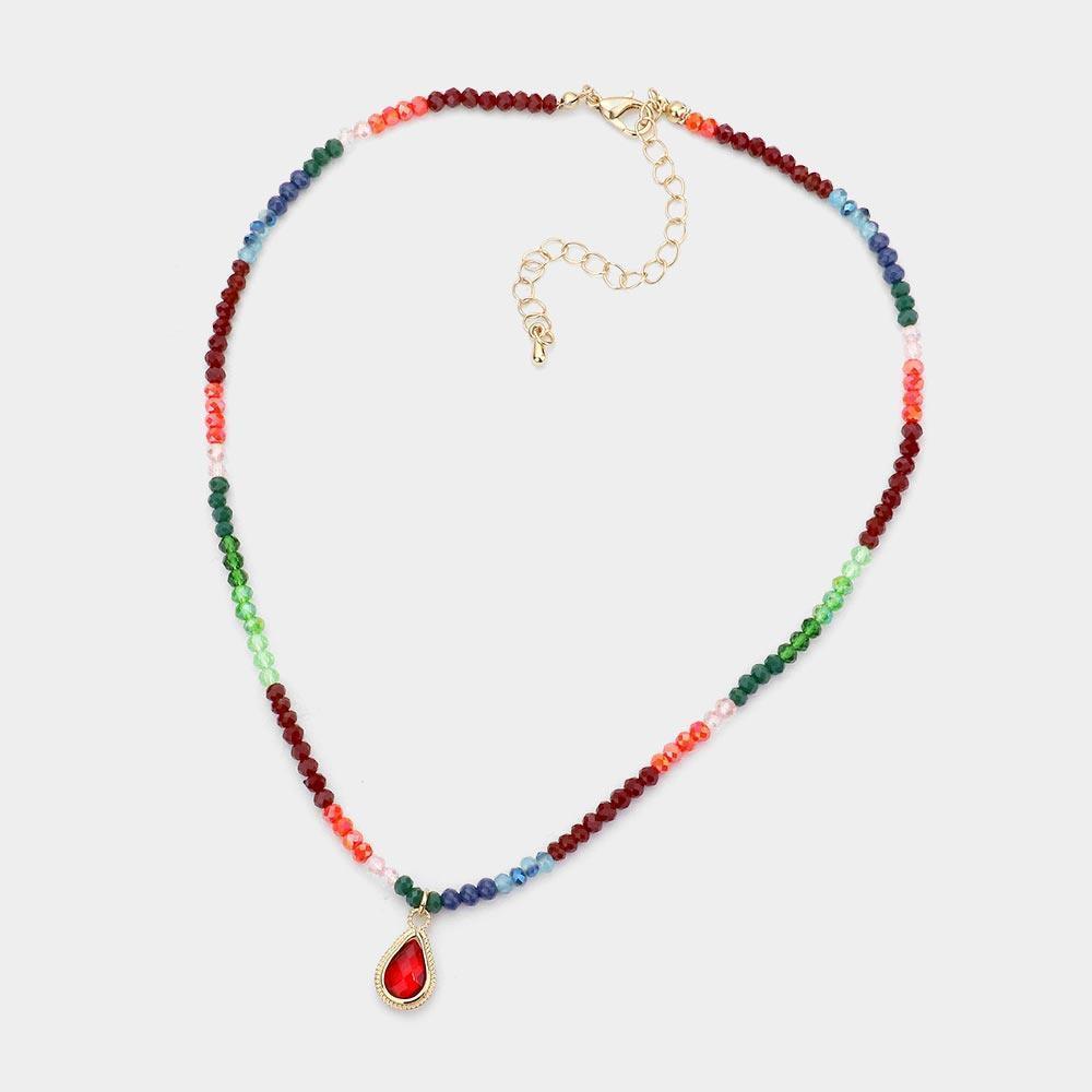 Teardrop Glass Stone Pendant Faceted Beaded Necklace - Jewelry Store by Erik Rayo