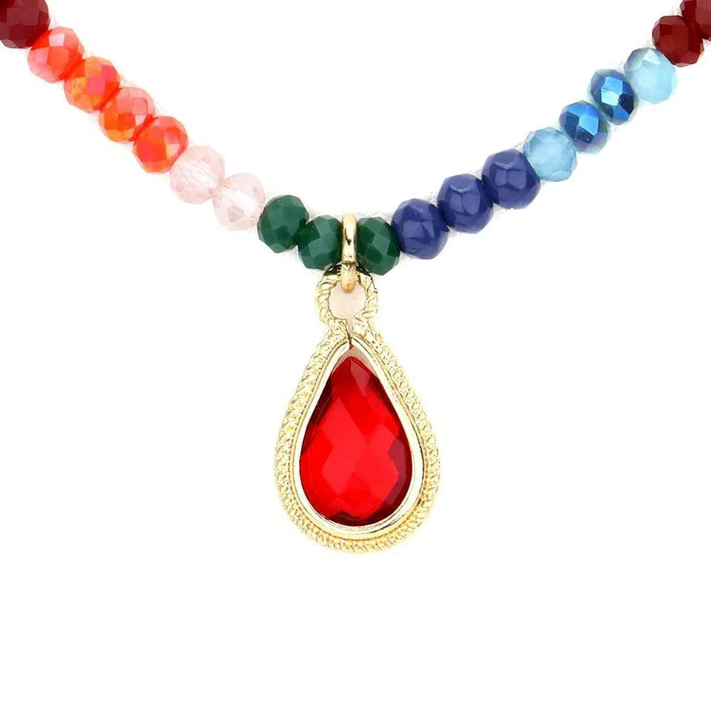 Teardrop Glass Stone Pendant Faceted Beaded Necklace - Jewelry Store by Erik Rayo