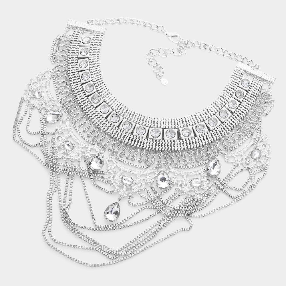 Teardrop Stone Accented Draped Chain Statement Necklace - Jewelry Store by Erik Rayo