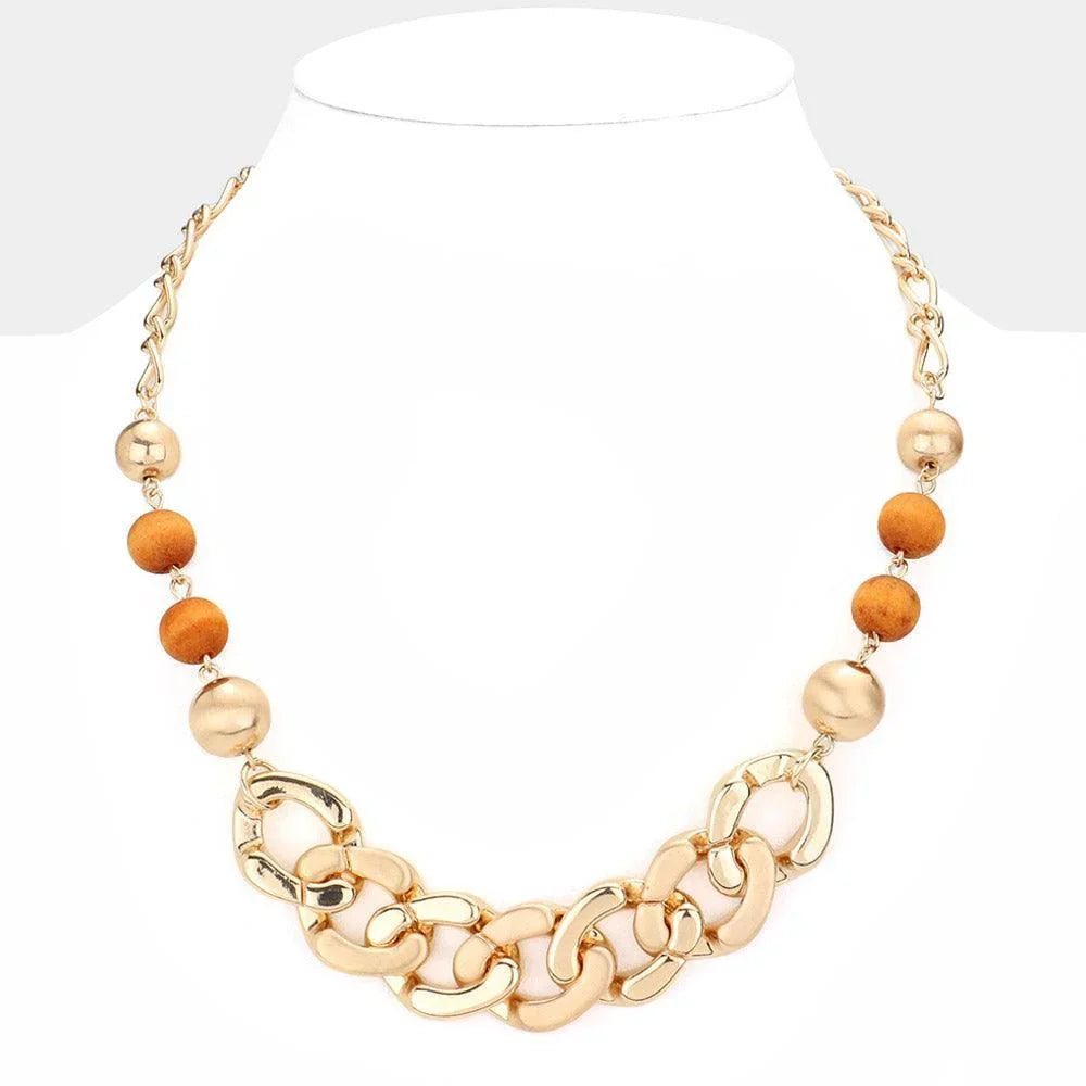 Brown Wood Beads Chain Necklace - Jewelry Store by Erik Rayo