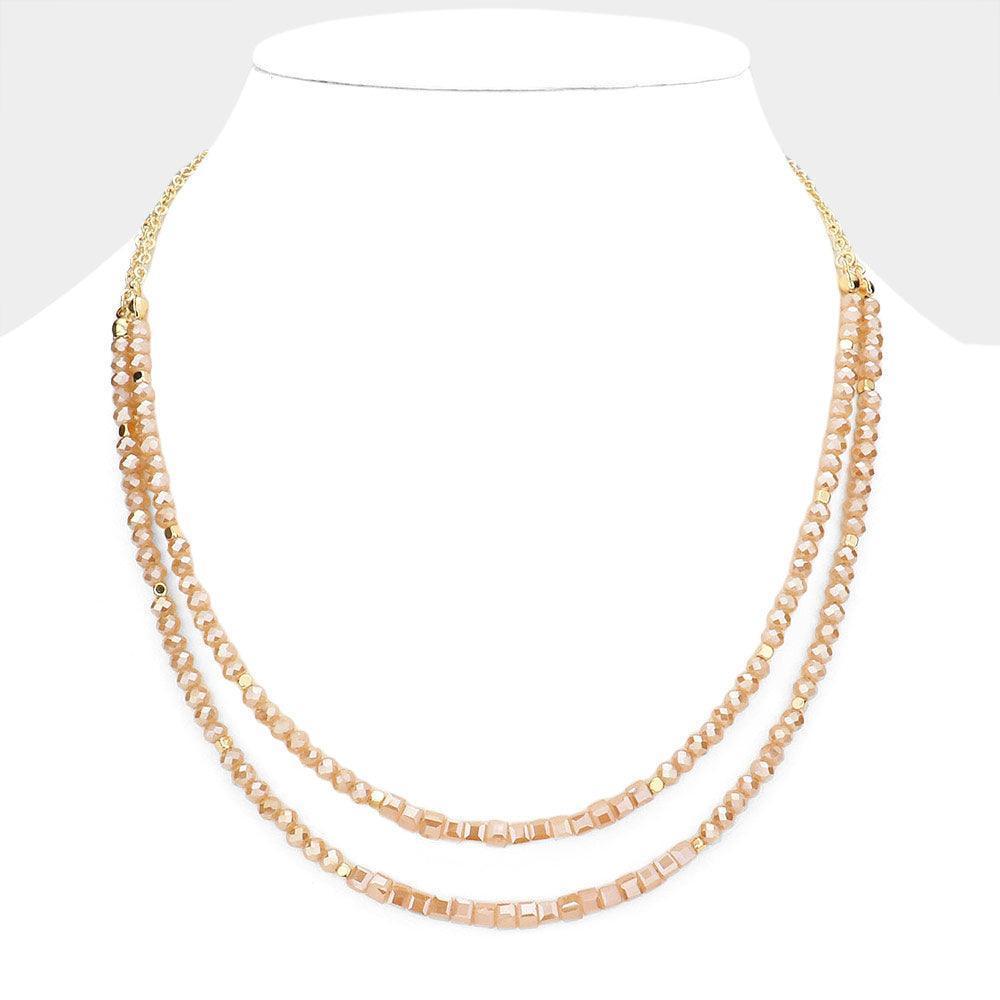 Beige Faceted Beaded Double Layered Necklace - Jewelry Store by Erik Rayo