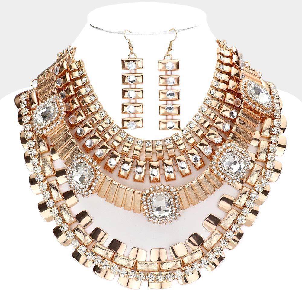 Gold Abstract Chain Stone Embellished Statement Necklace - Jewelry Store by Erik Rayo
