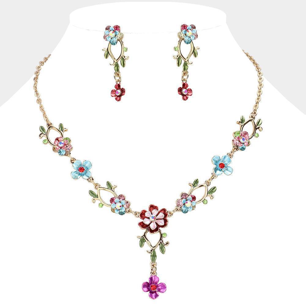 Gold Colorful Leaf Floral Necklace - Jewelry Store by Erik Rayo
