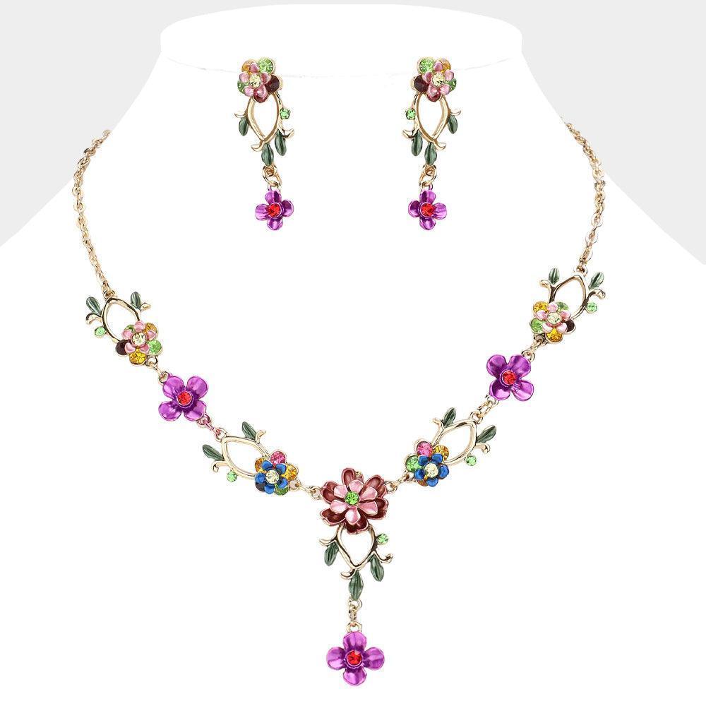 Gold Colorful Leaf Floral Necklace - Jewelry Store by Erik Rayo