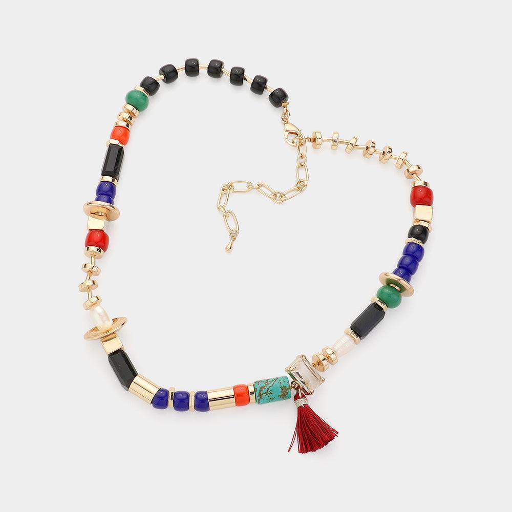 Tassel Pendant Freshwater Pearl Multi Beaded Necklace - Jewelry Store by Erik Rayo