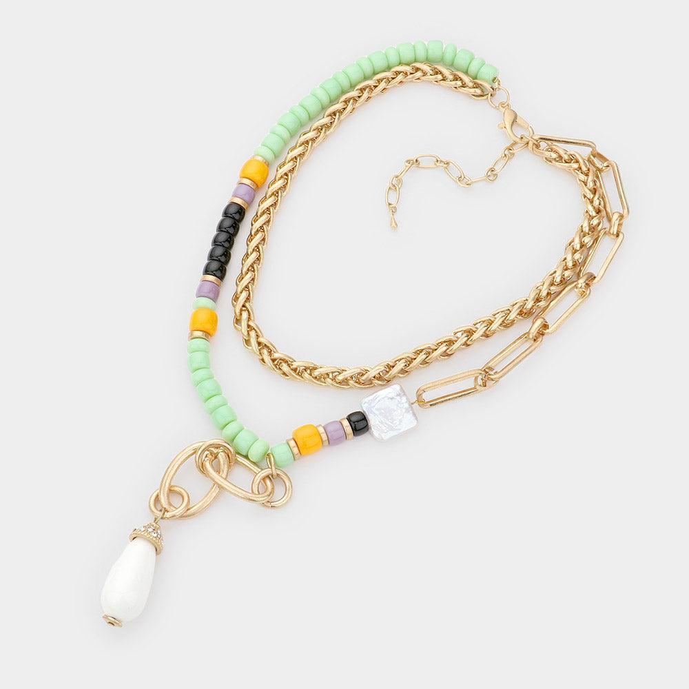 Teardrop Accented Beaded Double Layered Necklace - Jewelry Store by Erik Rayo
