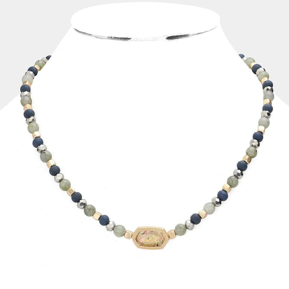 Mint Natural Stone Beaded Hexagon Pendant Necklace - Jewelry Store by Erik Rayo