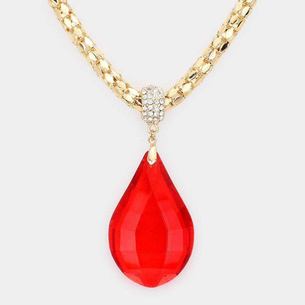 Teardrop Glass Stone Pendant Necklace - Jewelry Store by Erik Rayo