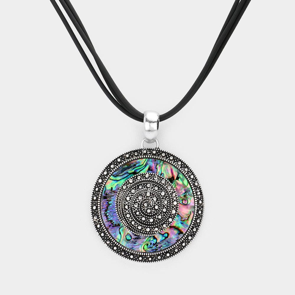 Swirl Metal Detailed Abalone Round Pendant Necklace - Jewelry Store by Erik Rayo