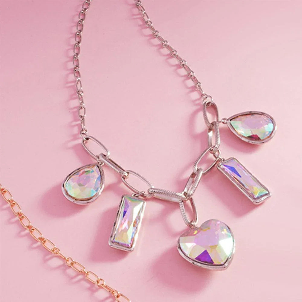 Teardrop Rectangle Heart Stone Station Necklace - Jewelry Store by Erik Rayo