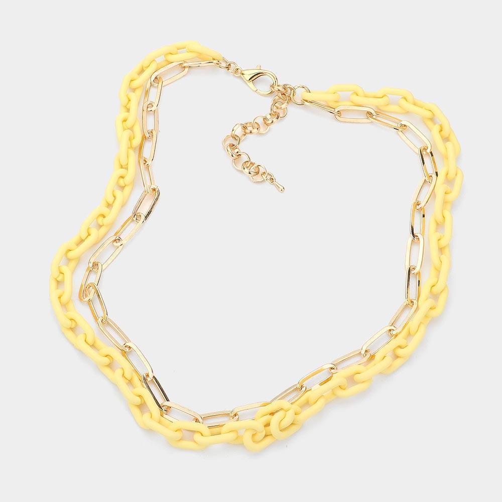 Yellow Colored Chain Paper Clip Metal Chain Layered Necklace - Jewelry Store by Erik Rayo