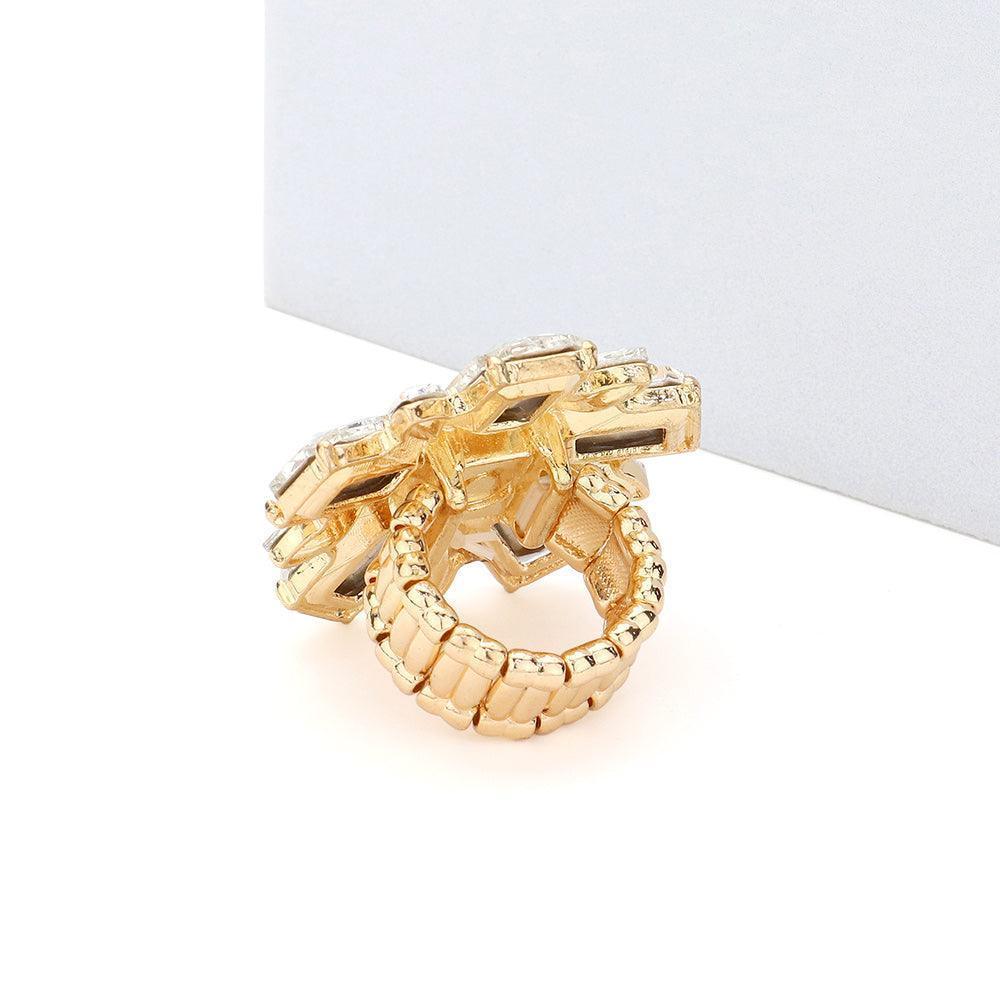 Gold Crystal Flower Stone Cluster Stretch Ring - Jewelry Store by Erik Rayo