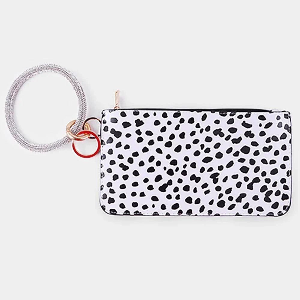White Cow Patterned Faux Leather Pouch Bag / Keychain / Bracelet - Jewelry Store by Erik Rayo