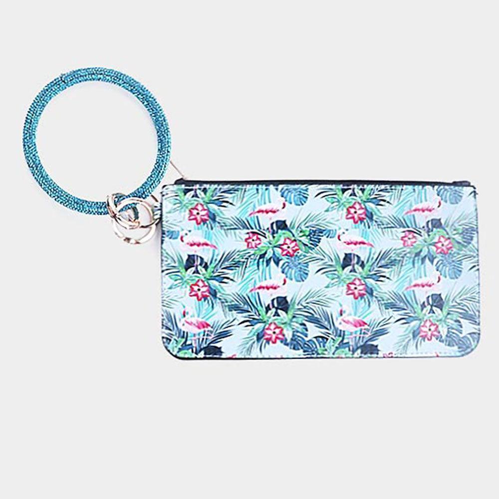 Tropical Flamingo Faux Leather Pouch Bag / Keychain / Bracelet - Jewelry Store by Erik Rayo