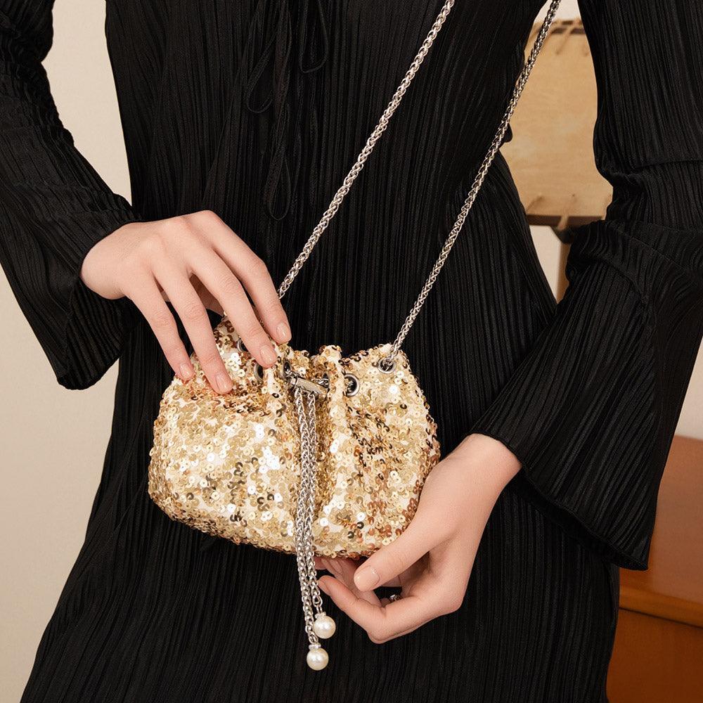 Pearl Tip Chain Mini Sequin Crossbody Bag - Jewelry Store by Erik Rayo