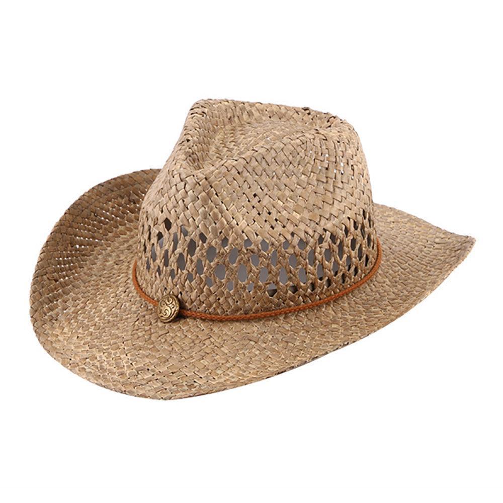 Band Detailed Open Weave Panama Cowboy Straw Hat - Jewelry Store by Erik Rayo