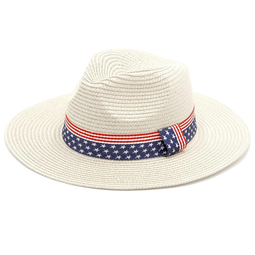 American USA Flag Band Panama Straw Sun Hat - Jewelry Store by Erik Rayo