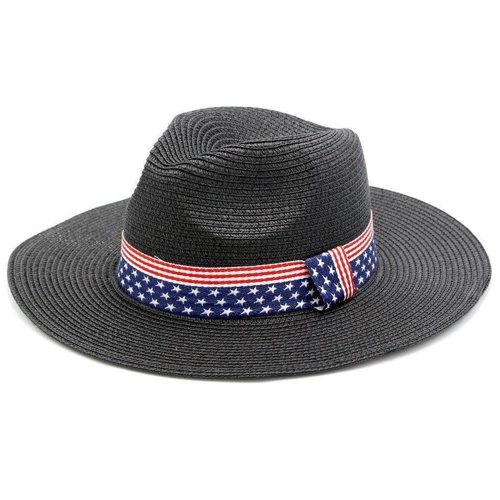American USA Flag Band Panama Straw Sun Hat - Jewelry Store by Erik Rayo