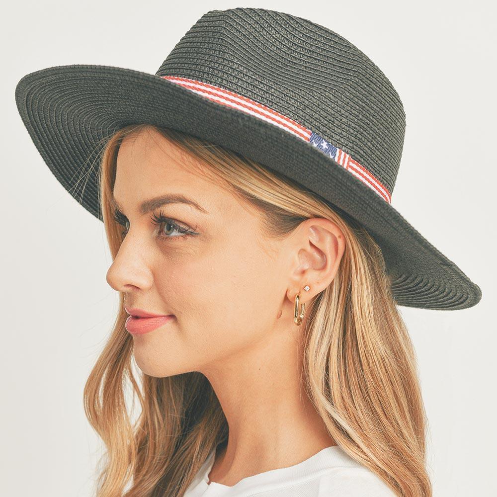 American USA Flag Band Panama Straw Sun Hat - Jewelry Store by Erik Rayo