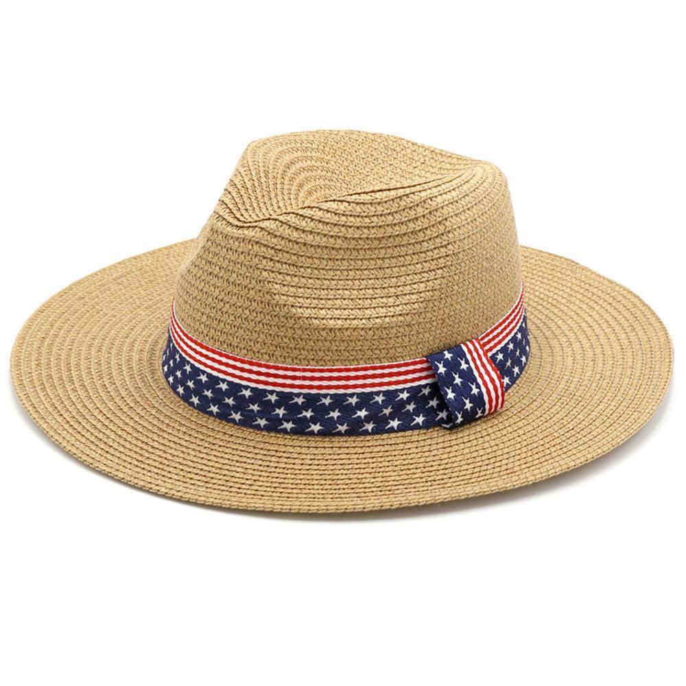American USA Flag Band Panama Straw Sun Hat - Jewelry Store by Erik Rayo