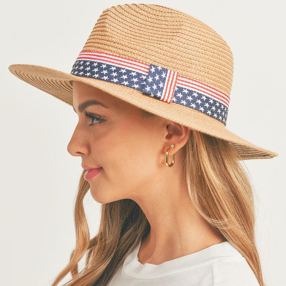 American USA Flag Band Panama Straw Sun Hat - Jewelry Store by Erik Rayo