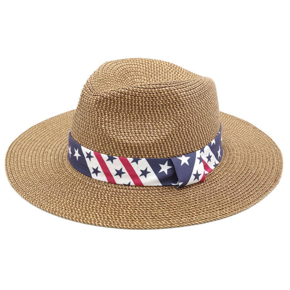 American USA Flag Band Panama Straw Sun Hat - Jewelry Store by Erik Rayo