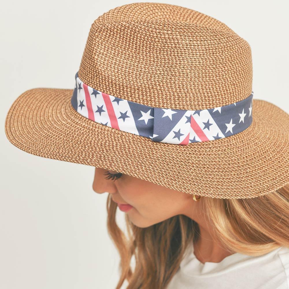American USA Flag Band Panama Straw Sun Hat - Jewelry Store by Erik Rayo