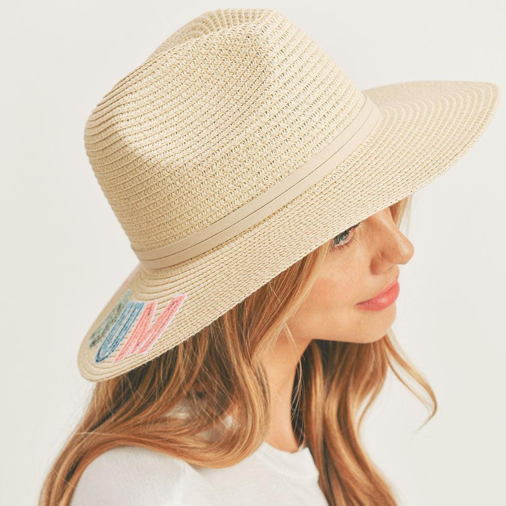Beach Bum Sequin Message Straw Panama Sun Hat - Jewelry Store by Erik Rayo